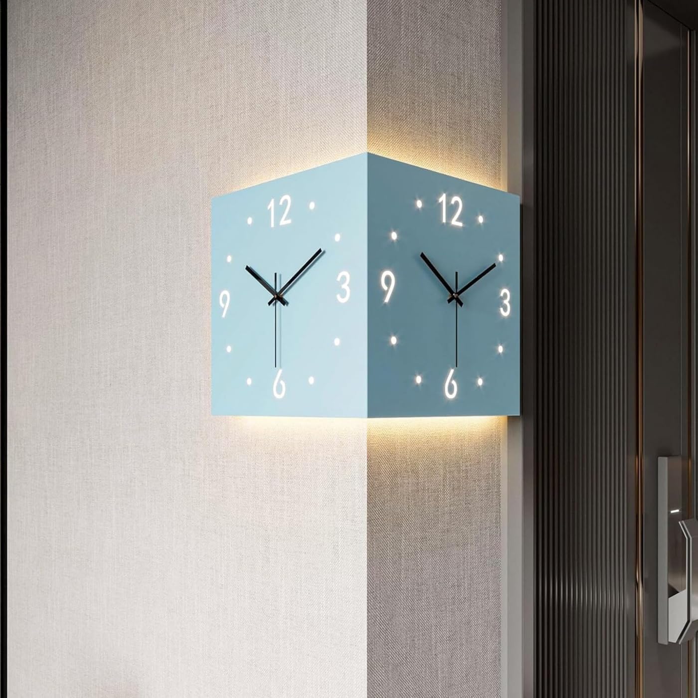 Reloj de pared digital de doble cara, luz LED, funciona con pilas silenciosas, diseño cuadrado para decoración de sala de estar y dormitorio, perfecto para el hogar u oficina