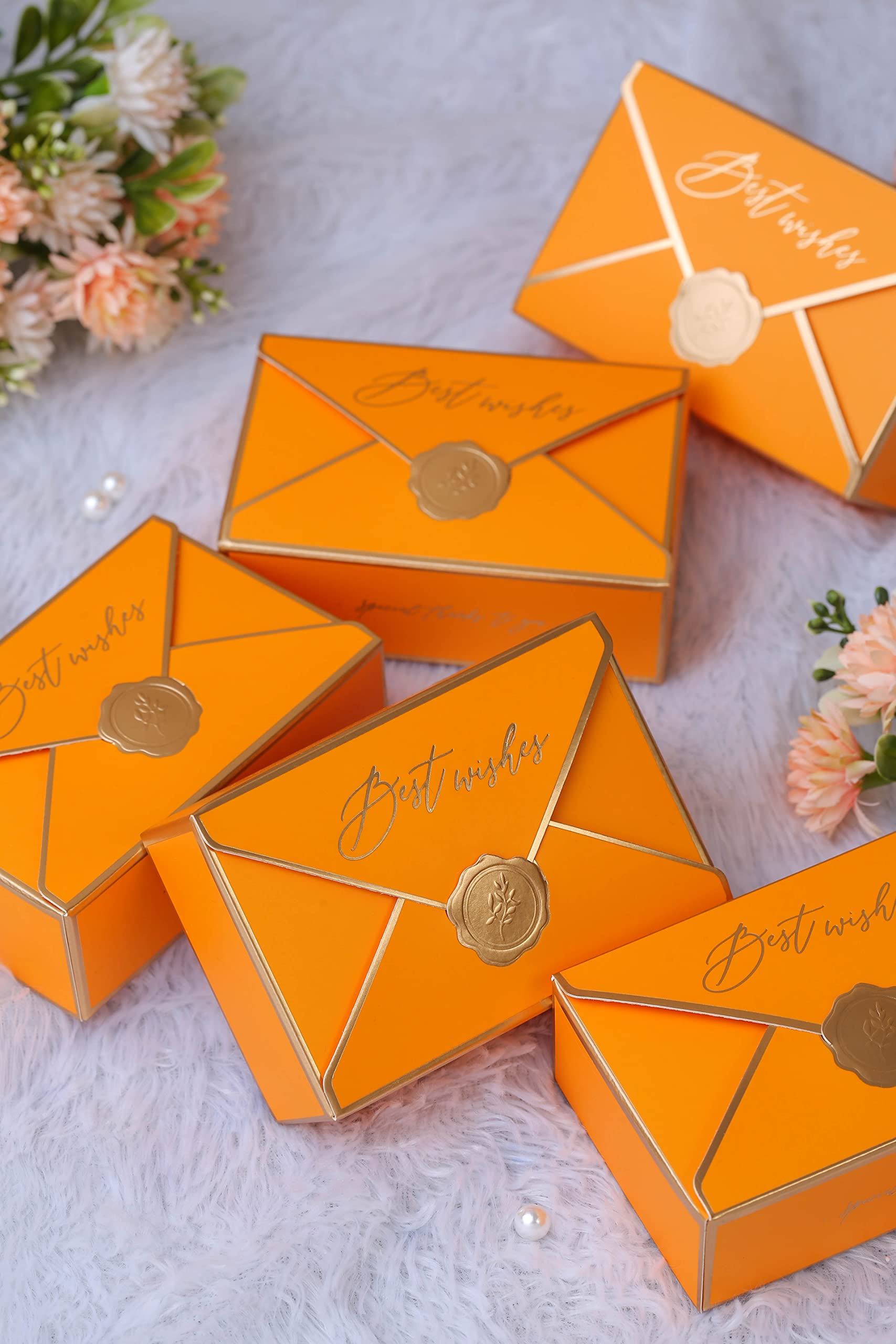 SATYAM KRAFT 10 Pcs Small Folding Gift Boxes – Decorative Paper Storage Box for Diwali, Return Gifts, Birthday, Wedding, Engagement, Return gift, Dry Fruits & Invitations (Orange)