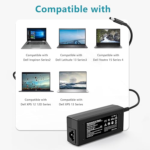 Miniatura 2 de SLE-TECH Cargador de portátil de 45 W para Dell Inspiron 11 13 14 15 17 3000 5000 7000 Series, adaptador de corriente de 19.5 V 2.31 A para Latitude