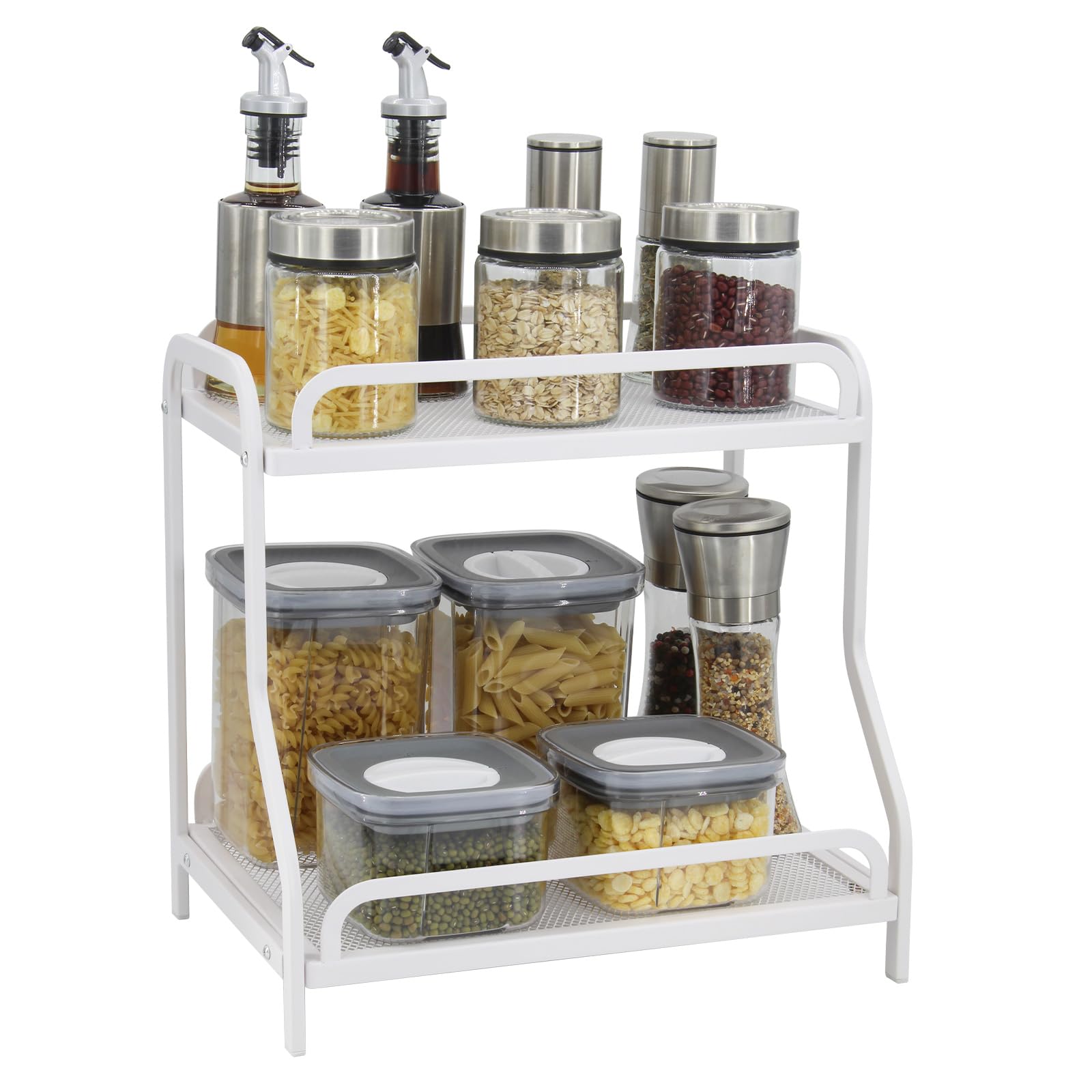 Womanht Badezimmer-Organizer mit 2 Ebenen, multifunktional, Make-up-Organizer, Regal und Küchenregal, Aufbewahrung von Kosmetika und Gewürzen (weiß)