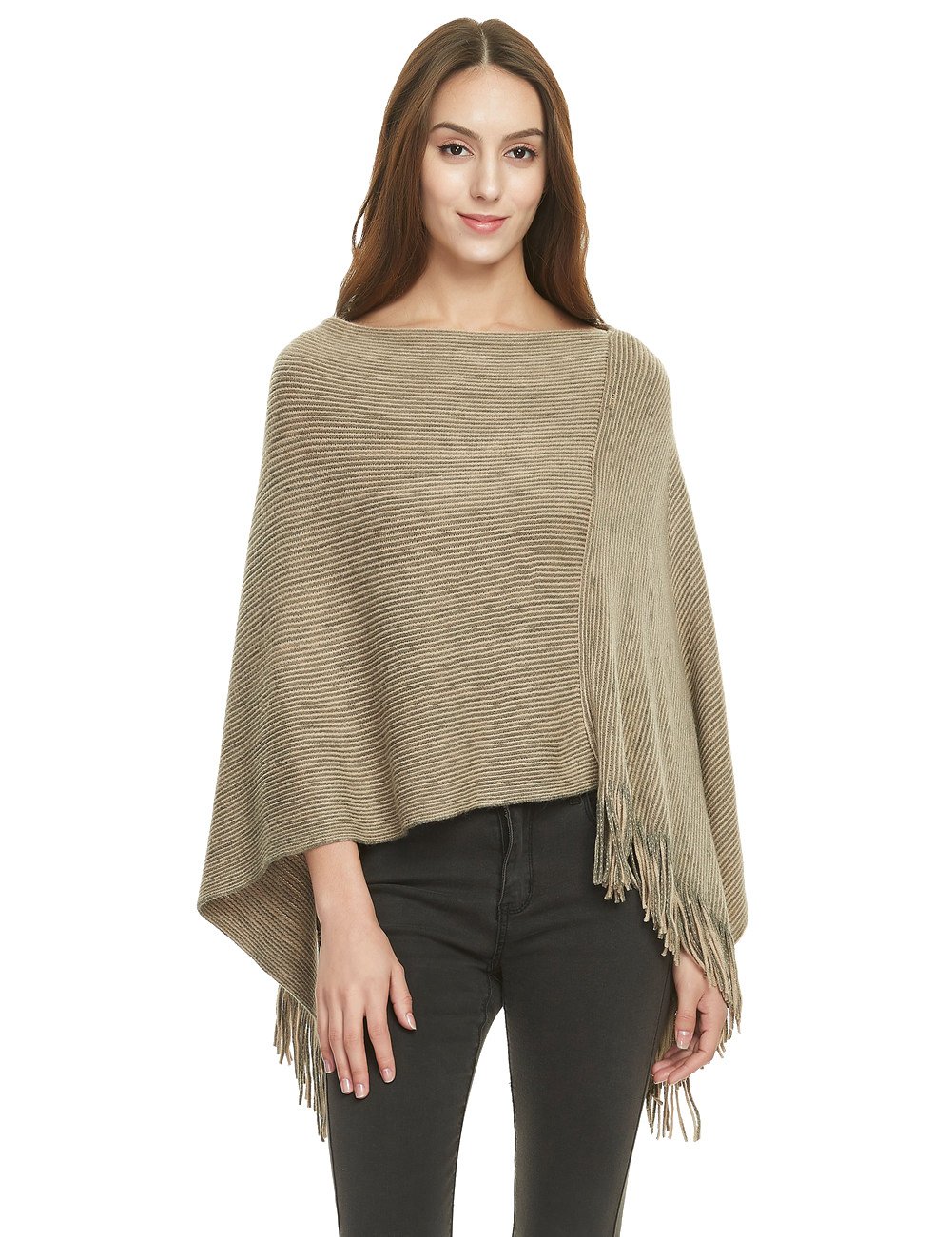 Ferand Women's Lightweight Poncho Sweater Versatile Shawl Wrap for Fall Winter 2023, Khaki