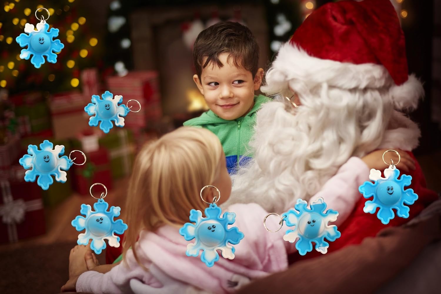 100 Packs Bulk Mini pop Snowflake Shape Fidget Bubble Key Chain,Boys and Girls Christmas Party Favors School Student Gifts