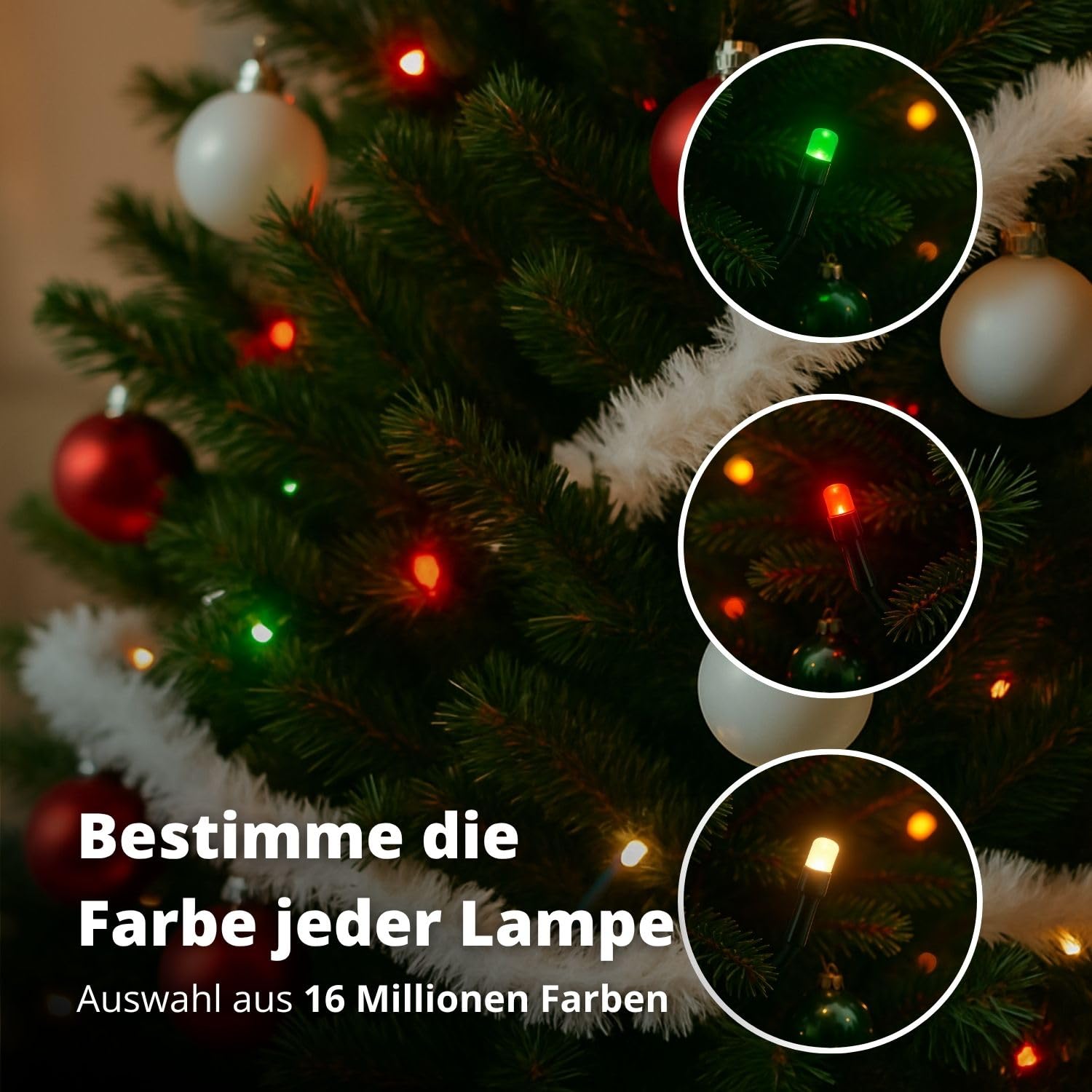 FLINQ Lichterkette Weihnachtsbaum 19m - Mit App steuerbar | Weihnachtsbeleuchtung Außen und Innen - Lichterkette Outdoor Strom 160 LEDs - RGB mehrfarbig