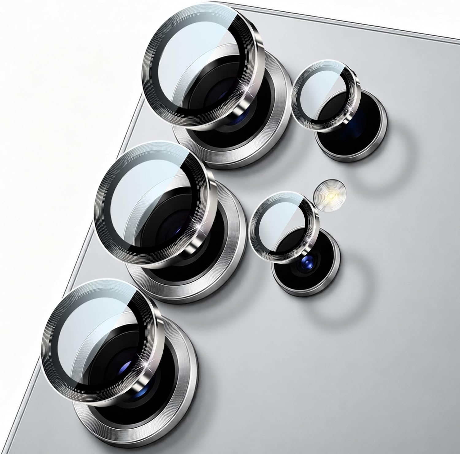 JZG 2 Set Camera Lens Protector for Samsung Galaxy S25 Ultra [Alignment Kit&1:1 Invisible Fit] 9H Aerospace Tempered Glass, Individual Metal Lens Rings, Anti-Reflective, Silver