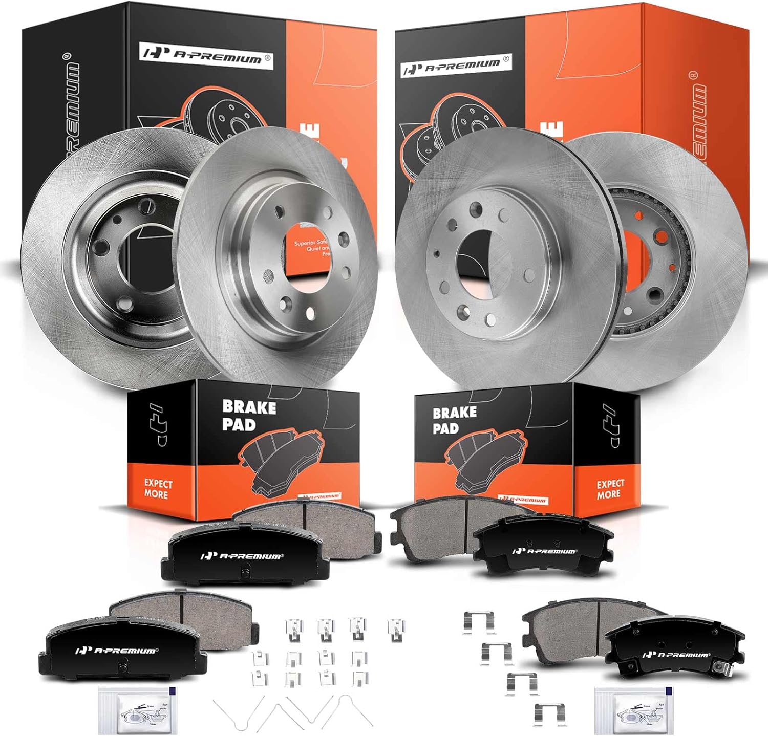 A-Premium Front Vented & Rear Solid Disc Brake Rotors + Ceramic Pads Kit Compatible with Select Mazda Model - 6 2003 2004 2005, 12-PC Set