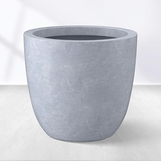 Kante 18 Inch Dia Round Concrete Planter, Indoor Outdoor Large Plant Pot with Drainage Hole and Rubber Plug for Home Patio Garden, Gray