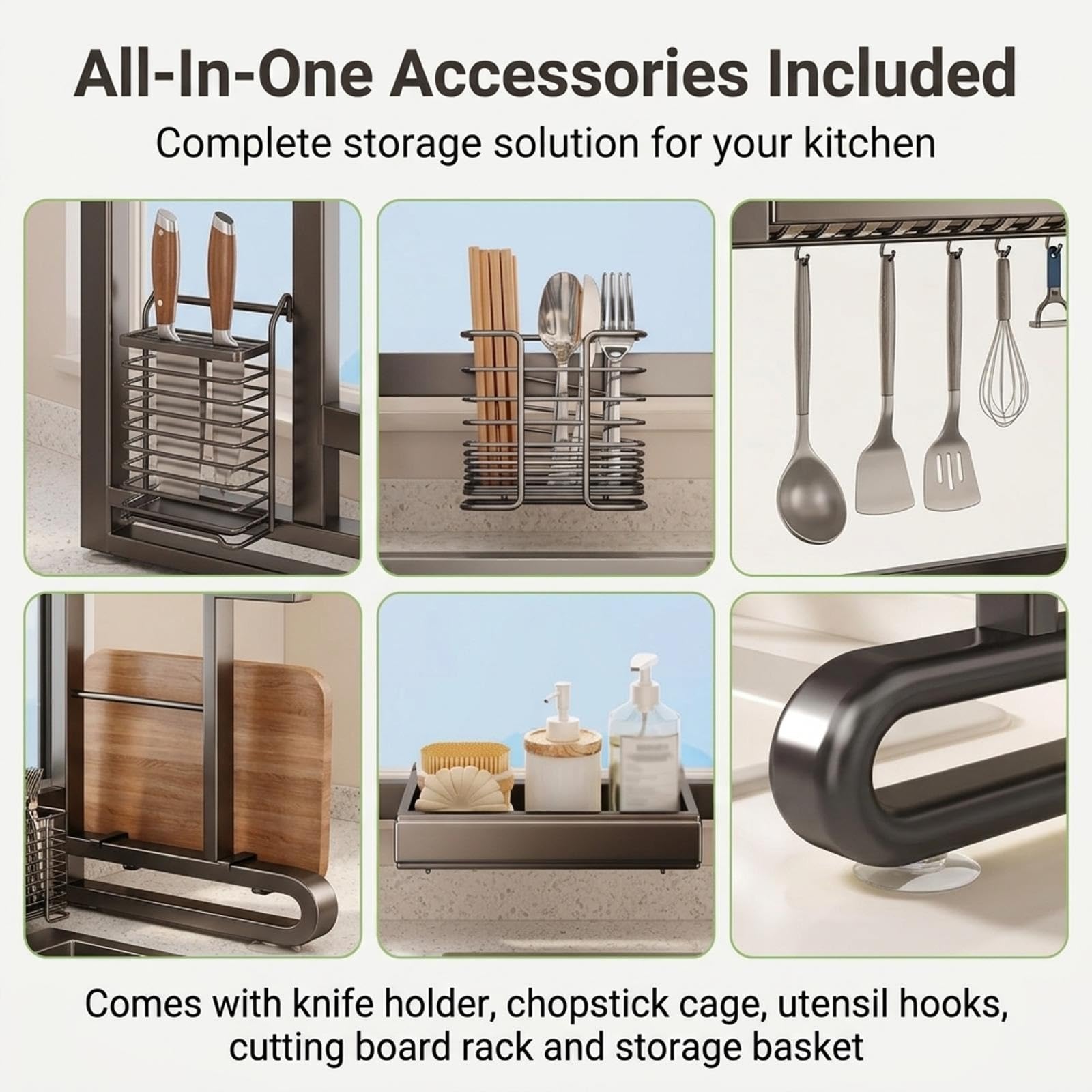 Escurrecubiertos de Cocina para Fregadero | Estante de 2 pisos en acero inoxidable y organizador ahorrador de espacio(Silver,34"/86cm)