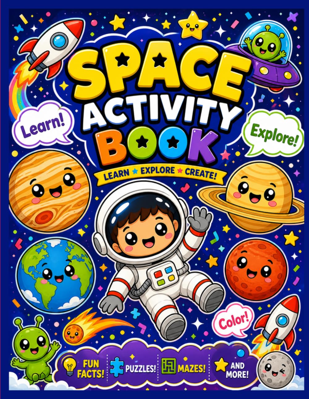 SPACE ACTIVITY BOOK - AMAZING SPACE ADVENTURE FOR KIDS AGES 5-9: LEARN, EXPLORE AND CREATE