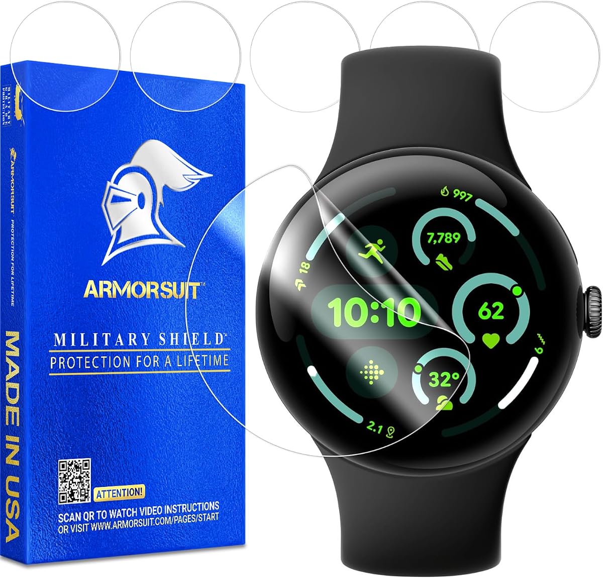ArmorSuit Paquete de 6 protectores de pantalla para Google Pixel Watch 3 (45 mm) MilitaryShield HD Clear TPU Film - Hecho en EE. UU.