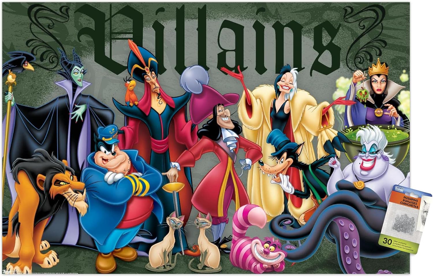 Trends International Disney VIllains - Group Pose Wall Poster with Push Pins