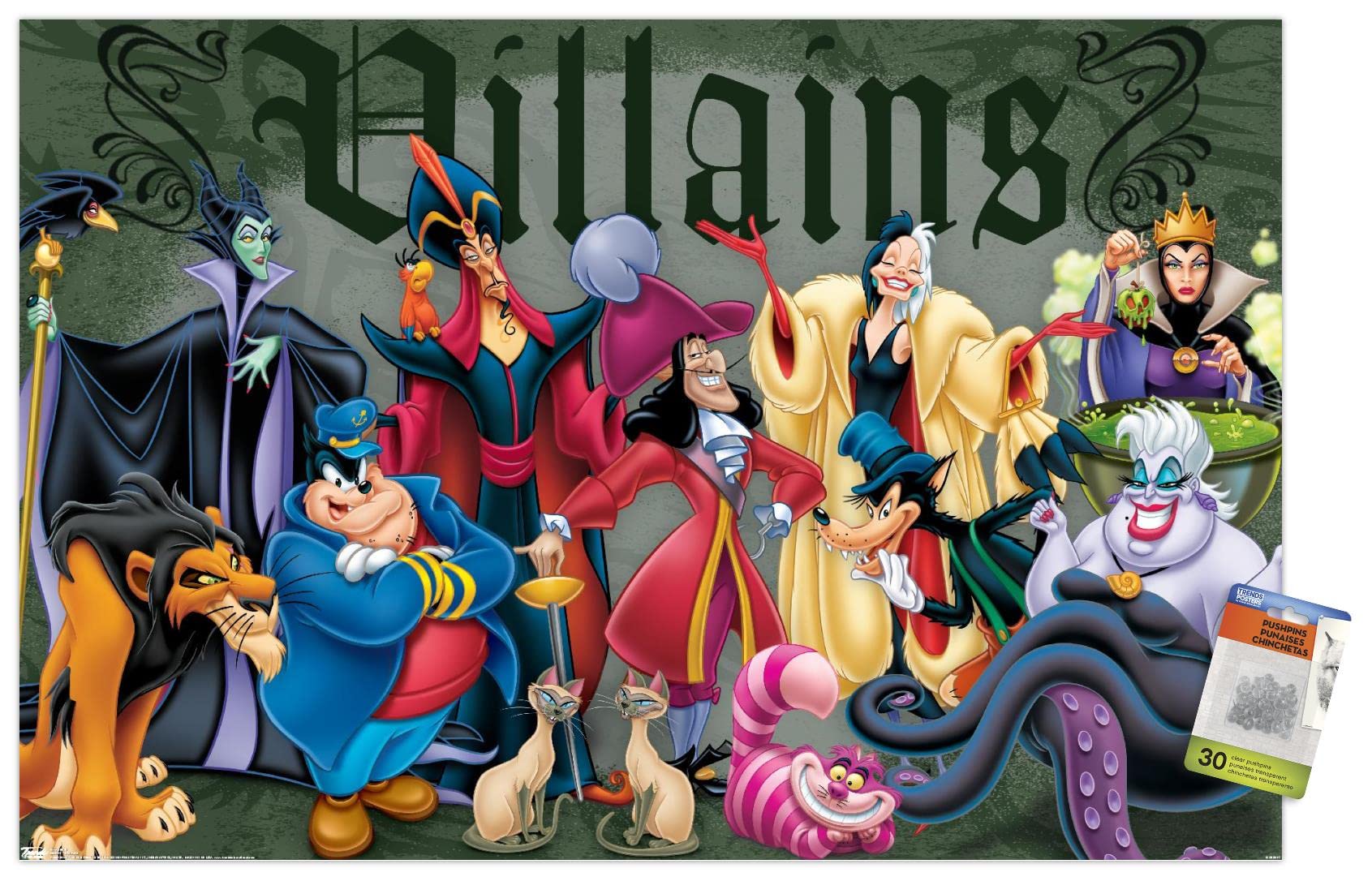 Amazon.com: Disney VIllains - Group Pose Wall Poster with Push