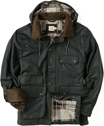 Huckberry Flint & Tinder Mens Waxed Hudson Jacket with Detachable Hood, Weather-Resistant Waxed Jacket for Men