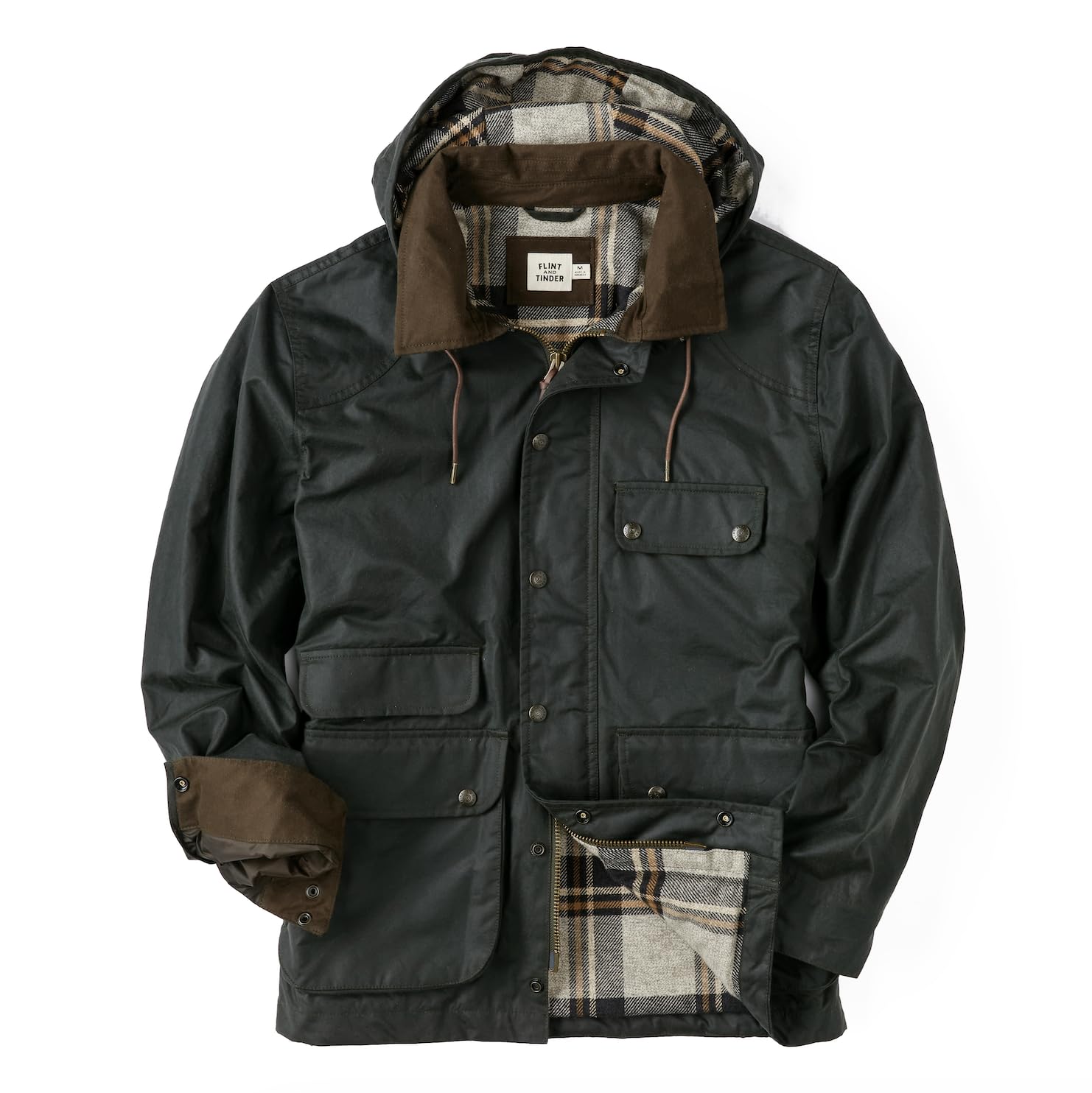 Huckberry Flint & Tinder Men's Waxed Hudson Jacket with Detachable Hood, Weather-Resistant Waxed Jacket for Men