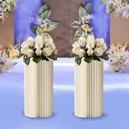 Miniatura 7 de Wedding Centerpieces Cardboard Vases, Foldable Columns Display with PVC Lid, Flower Vase Flowers Stand Table Cylinder for Wedding Party Garden