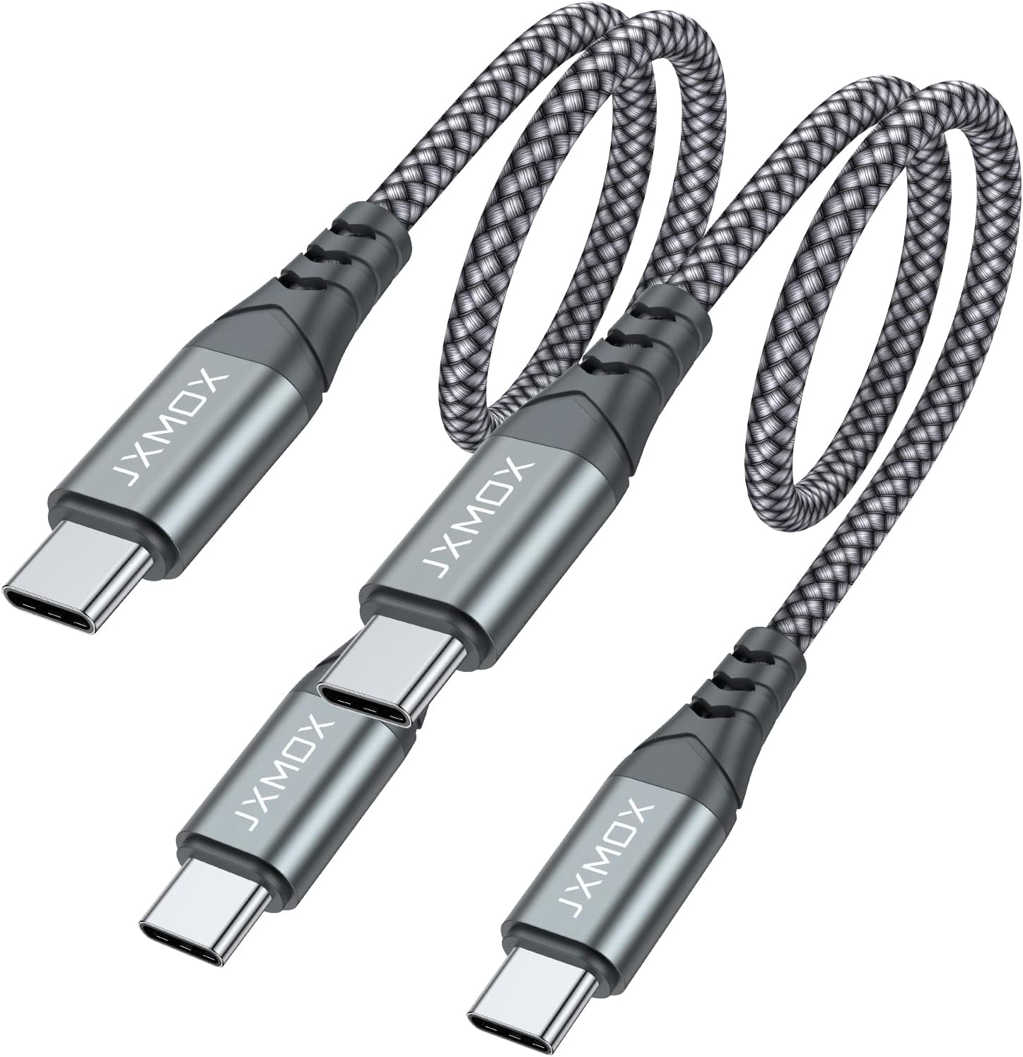 JXMOX Short USB C to USB C Cable 60W, (2 Pack 1ft) Type C Fast Charging Cord Charger Compatible with iPhone 17 16 15 Pro Max, MacBook Pro, iPad Pro Air 4, Samsung Galaxy S25 S24 S23 S22 Ultra (Grey)