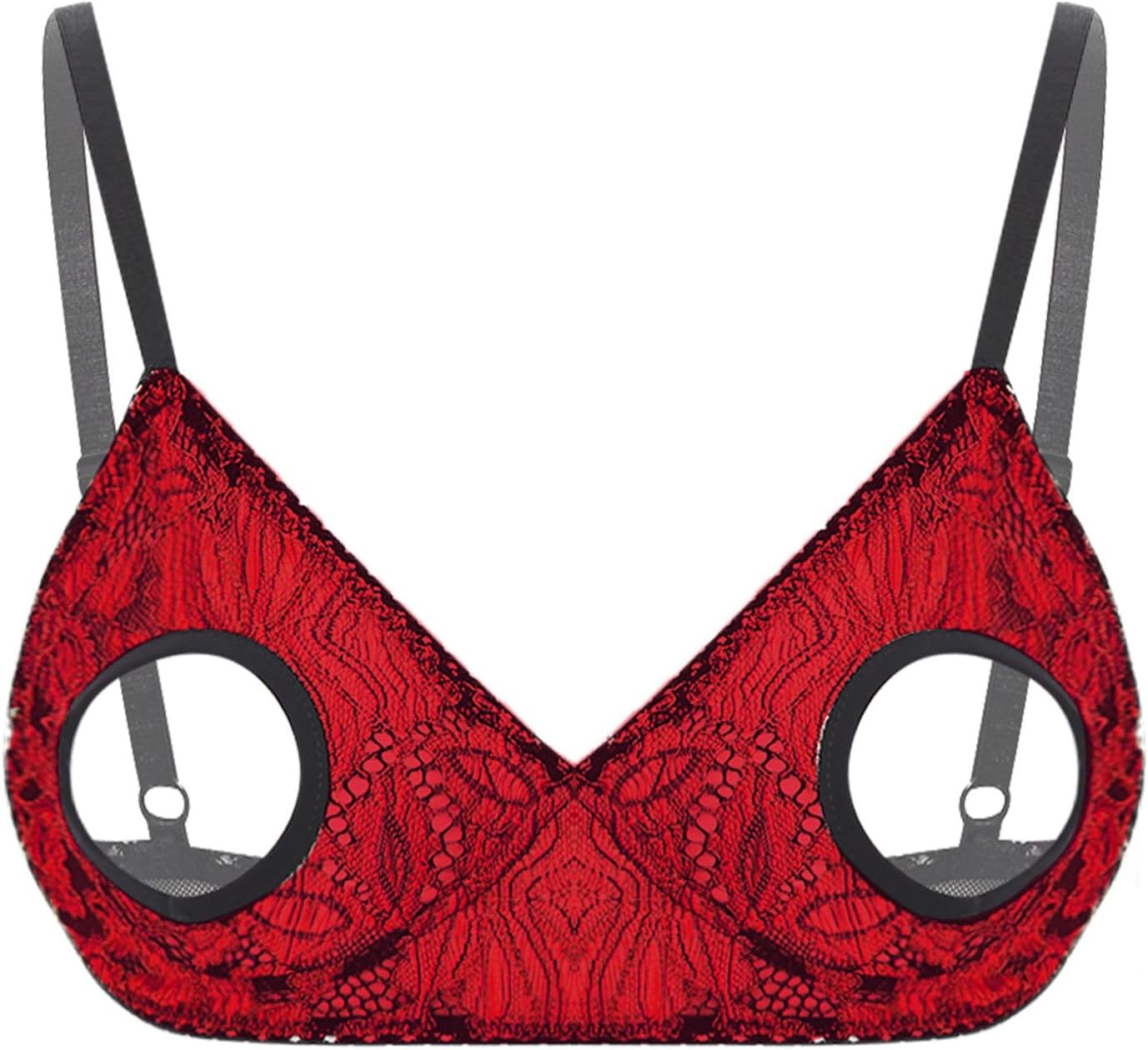 ranrann Women's Sheer Mesh Lace Hollow Out Nipple Wire-Free Unlined Bikini Bra Lingerie