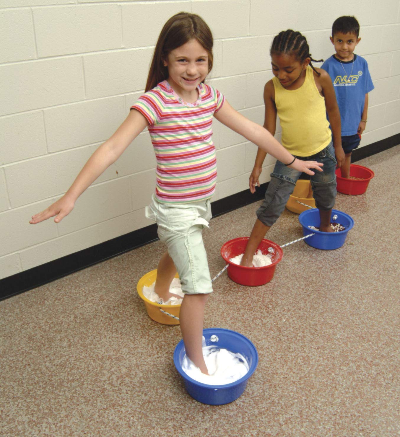 School Smart Stepping Buckets Balance Builders - 5 x 12 inch - Set of 6 - 2 Each of 3 Primary Colors - 018901,Assorted Colors