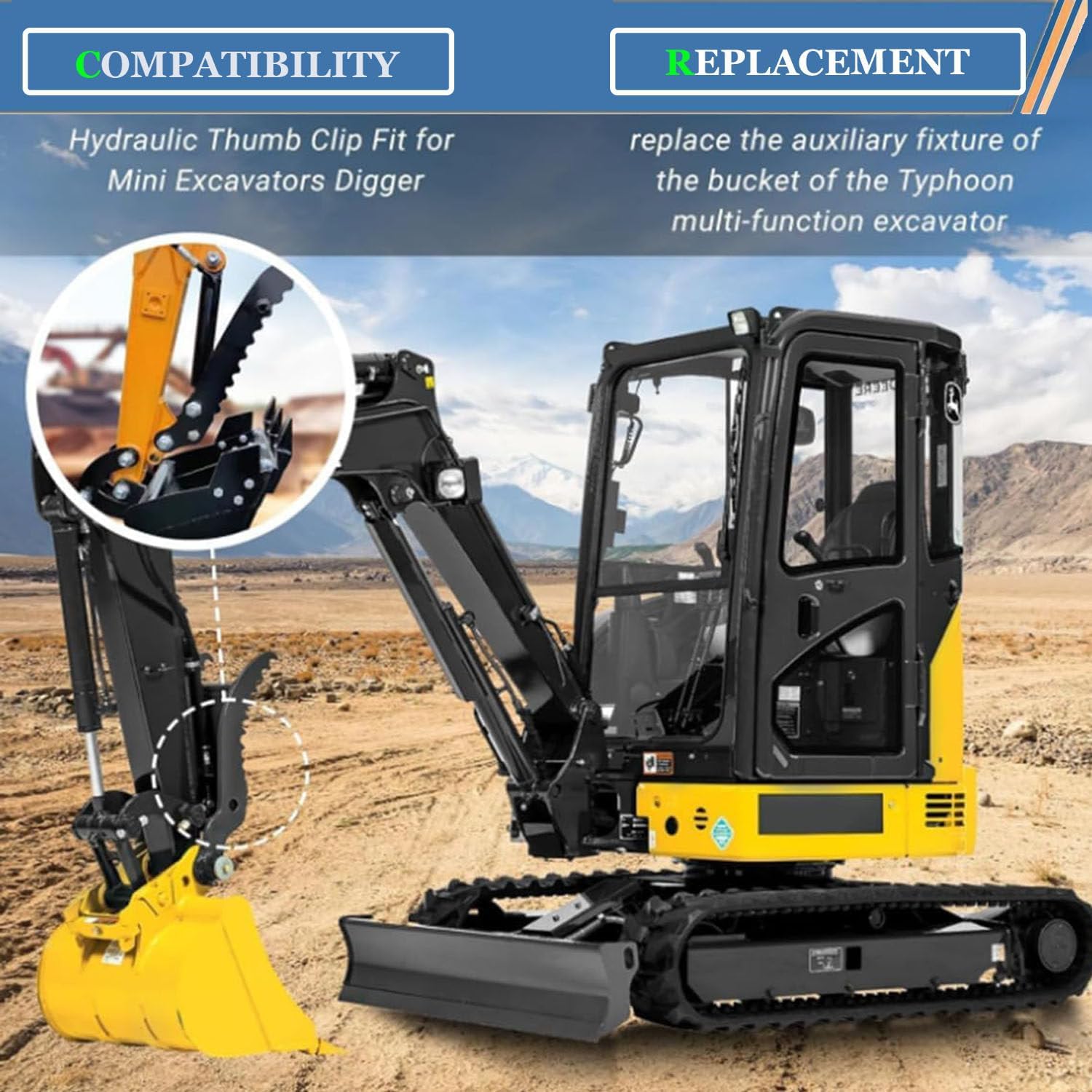 Hydraulic Thumb Clip for Mini Excavators - Enhances Log, Rock, and Debris Handling with Hose and Screw Kit