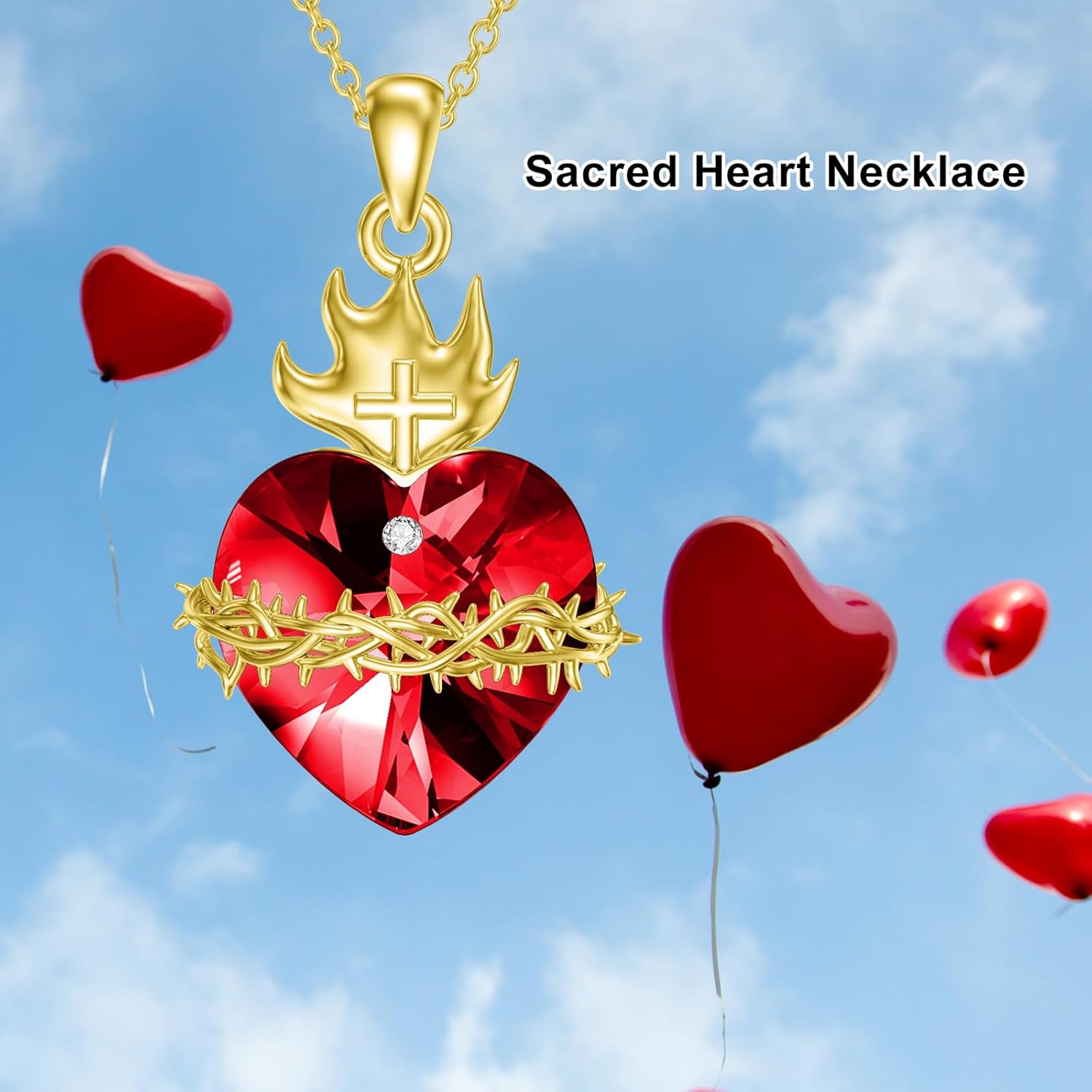 Sacred Heart of Jesus Necklace 925 Sterling Silver Crown of Thorns Pendant Christian Amulet Jewelry Gifts for Women