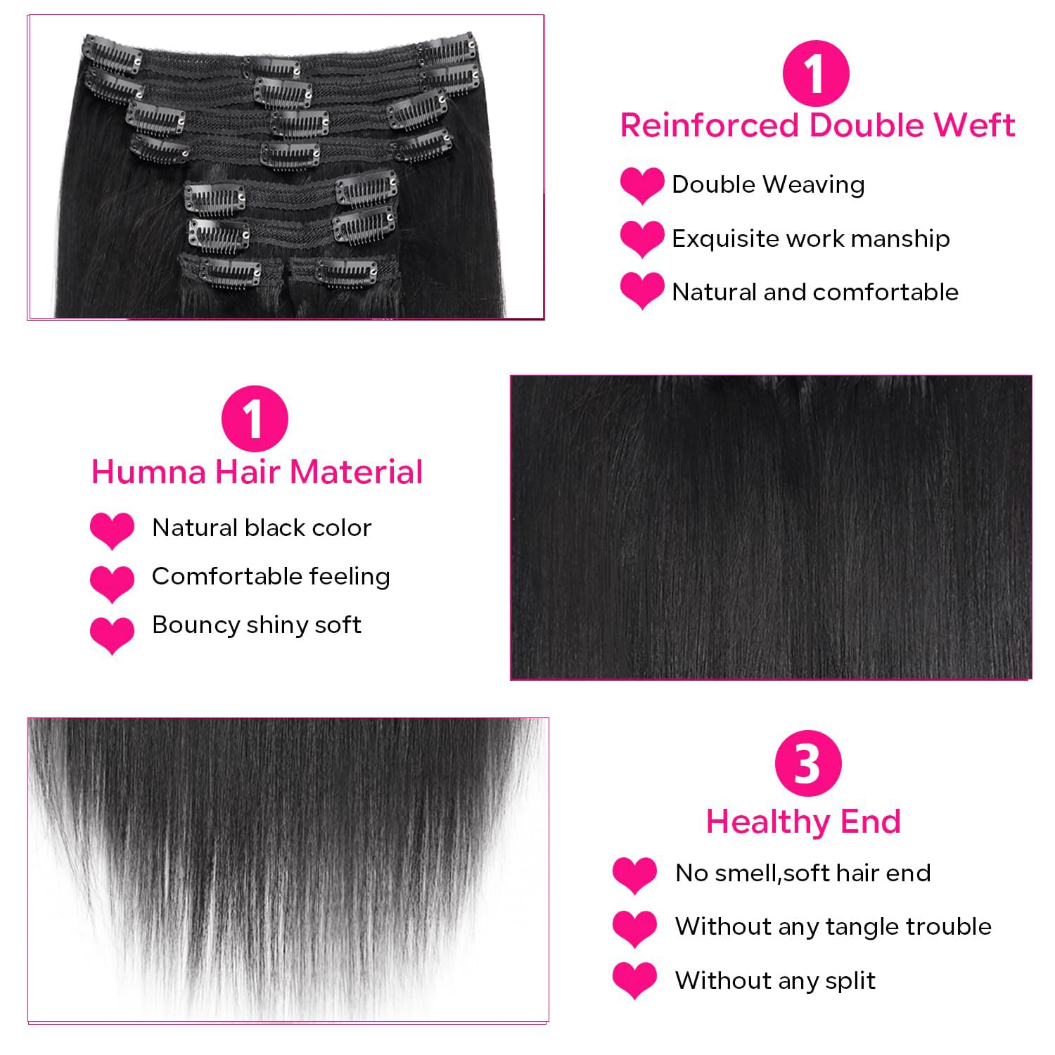 Yaki Straight Clip in Hair Extensions Real Human Hair 8Pcs Remy Human hair Clip ins for Women, Natural Soft Human Hair 120g 18inch #1B Natural Black