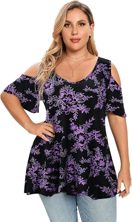 LARACE Women Plus Size Cold Shoulder Tunic Tops V Neck Summer T Shirts