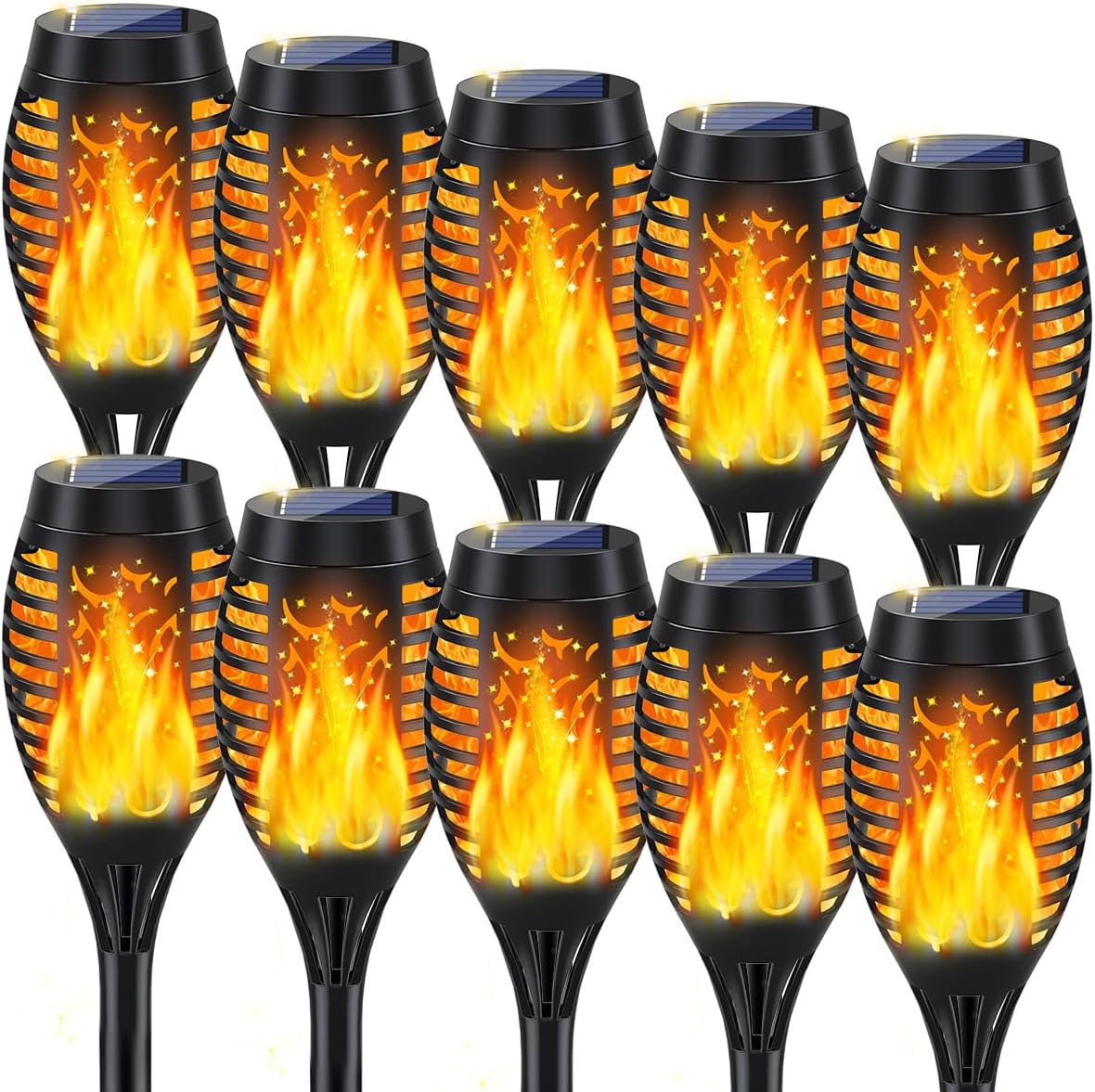 10Pack Solar Lights Outdoor, Solar Torch Lights Outdoor Flickering Flame for Halloween Decorations, Waterproof Garden Light Solar Powered , Torches Flame Light for Outside Yard Patio Lawn Garden Decor 10Pack Orange