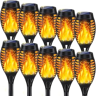 MIUSIKIT 10 Pack Solar Torch Lights Outdoor - Flickering Flame Effect, Waterproof Solar Powered for Yard Garden Patio Decor