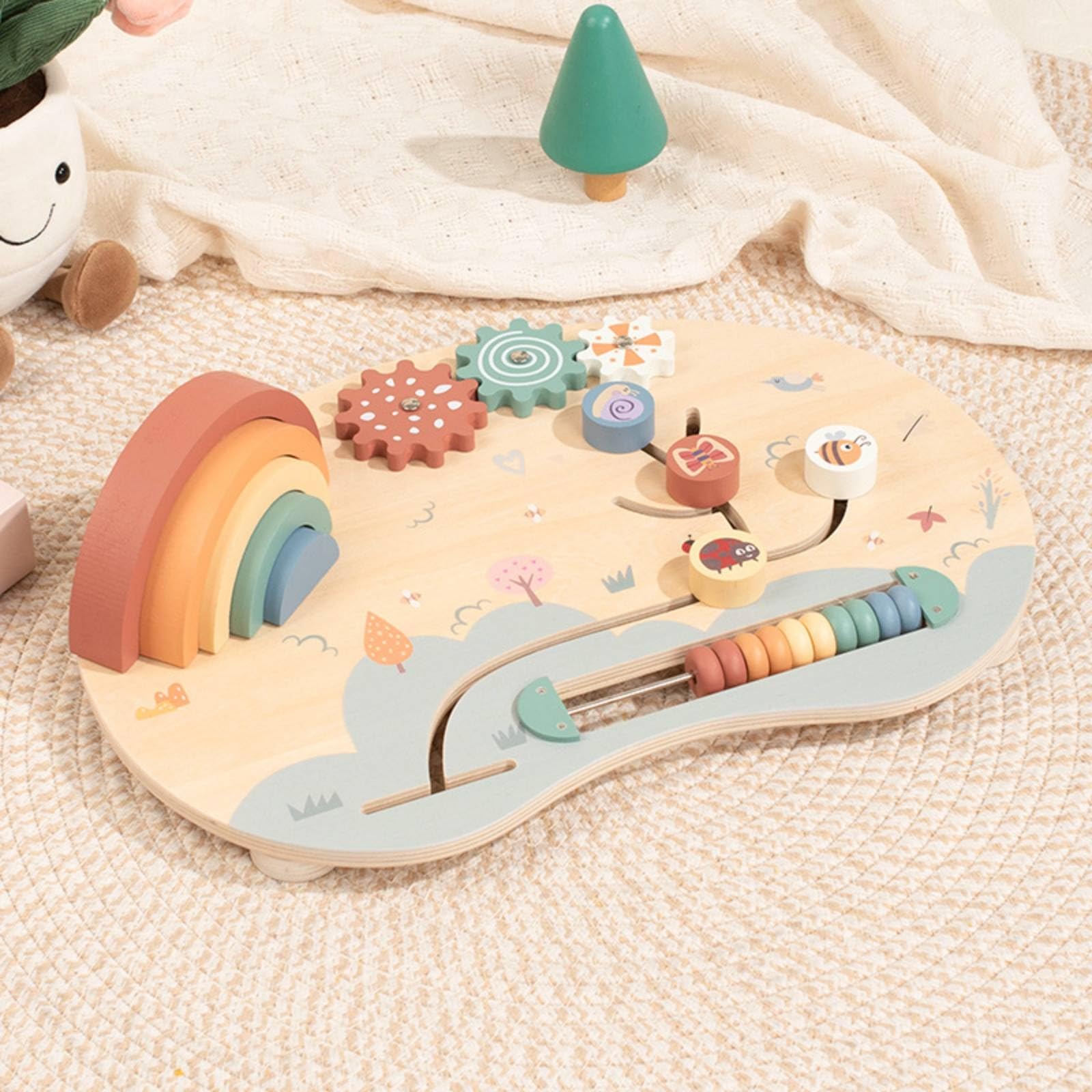 Harilla Children Learning Board Tavolo Bambini Tavolo attività Tavolo Educativo con Perline in Legno per Apprendimento Pratico Adatto a Casa Asilo Scuola, Arcobaleno