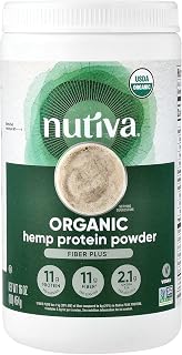 Nutiva USDA Organic Cold-Pressed Raw Hemp Seed Plant Protein with Hi-Fiber and Essential Amino Acids Powder, Non-GMO, Whole 30 Approved, Vegan, Gluten-Free & Keto, 16 Oz
