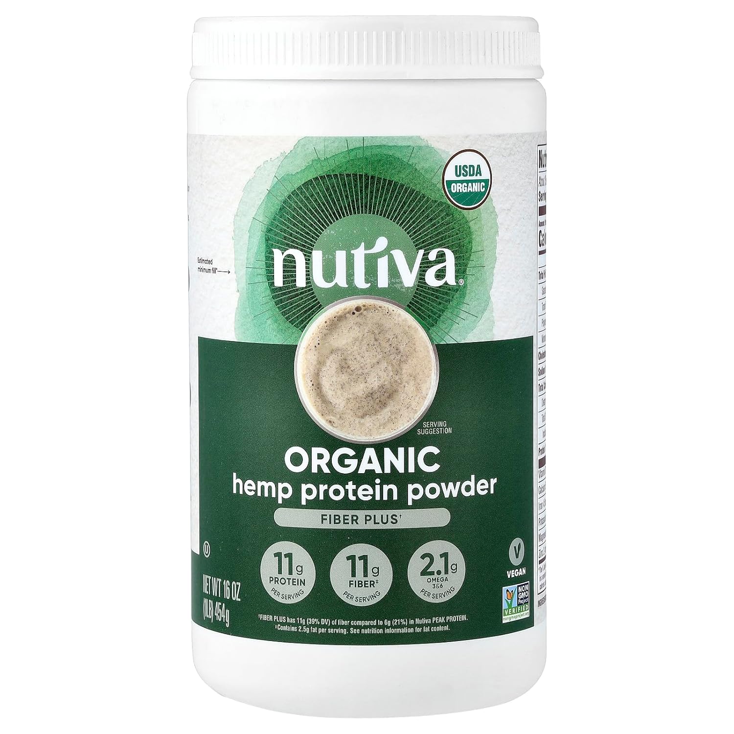 Nutiva USDA Organic Cold-Pressed Hemp Seed Plant Protein Power, 3 Pound, Fiber Plus with Essential Amino Acids, Non-GMO, Whole 30 Approved, Vegan & Keto