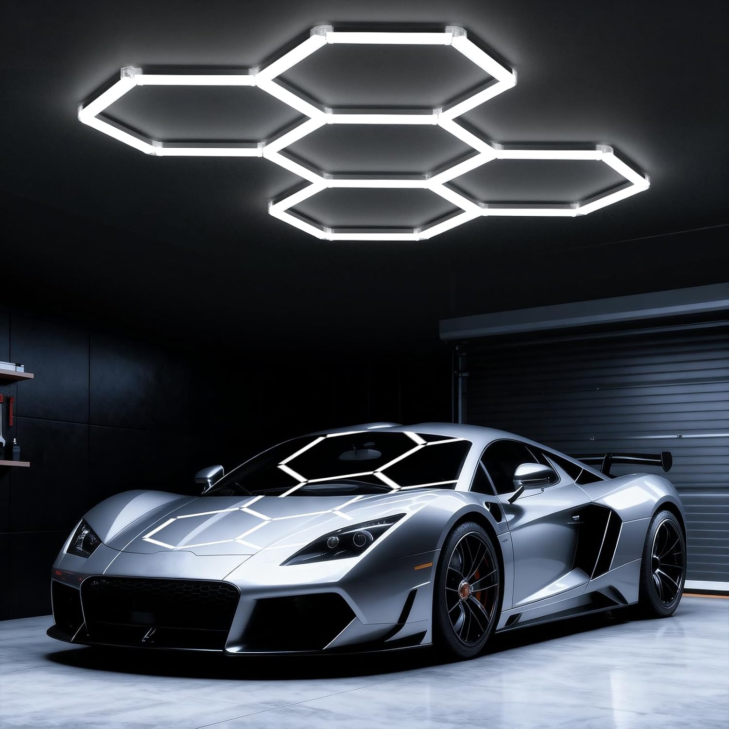 Hexagon Garage Lights 168W 5 Grids Hexagon Led Lights 6500K Ultra Bright Hex Light Honeycomb Light for Garage