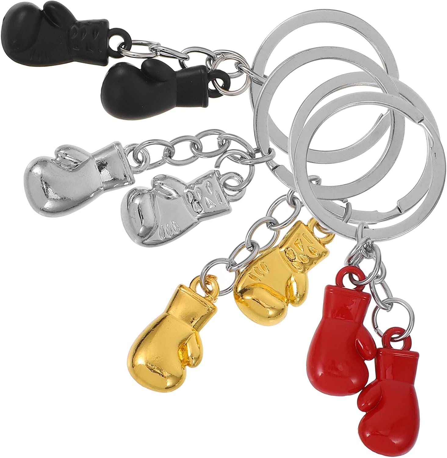 4 Pcs Boxing Gloves Keychain Set, 3d Metal Mini Gloves Pendant, Sport Charm Keyring for Boxing Fans, Gym Accessory Gift for Athletes and Sports Enthusiasts