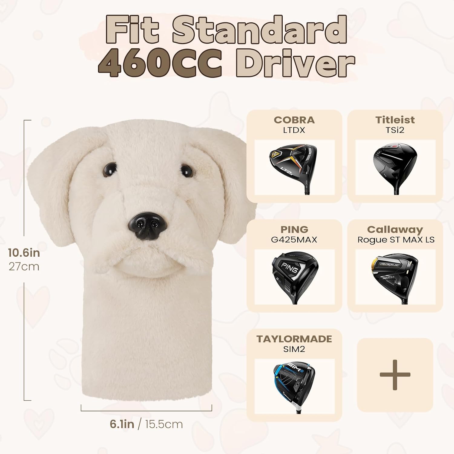 mytag Driver Headcover Dog Collection, Funny Stylish Golf Club Head Covers, Cute Plush Driver Head Cover
