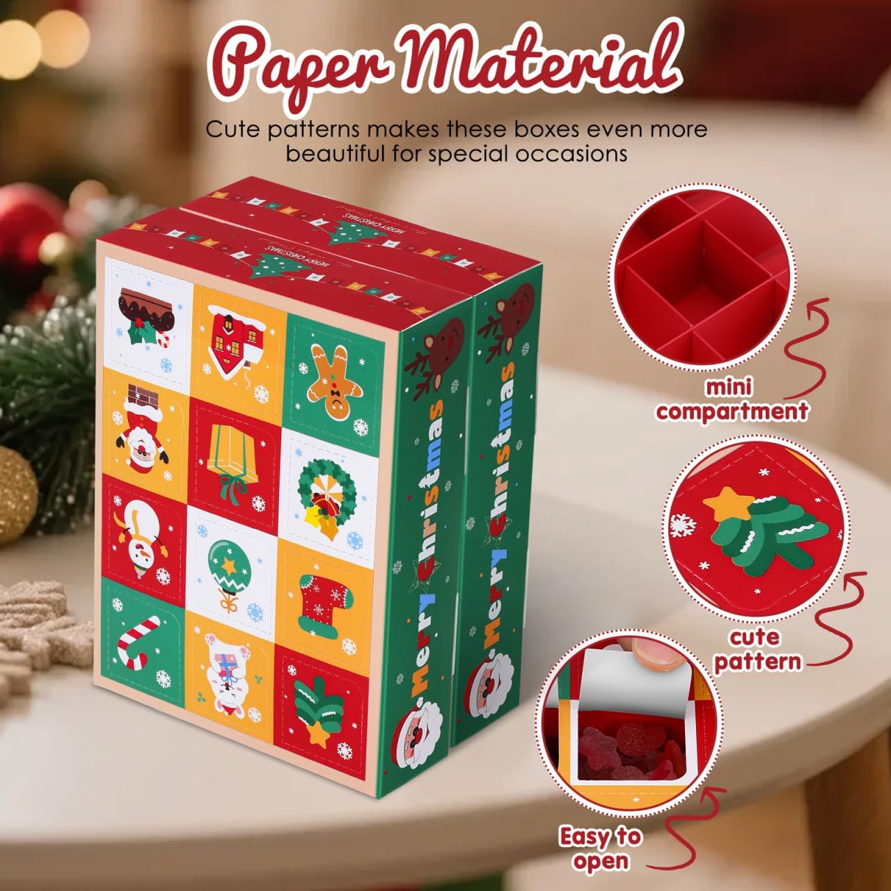 Hemoton Christmas Countdown Box 12 Days Calendar Boxes to Fill Empty Treat Boxes for Holiday Party D Cor 6.7X5.1X1.6 Inches