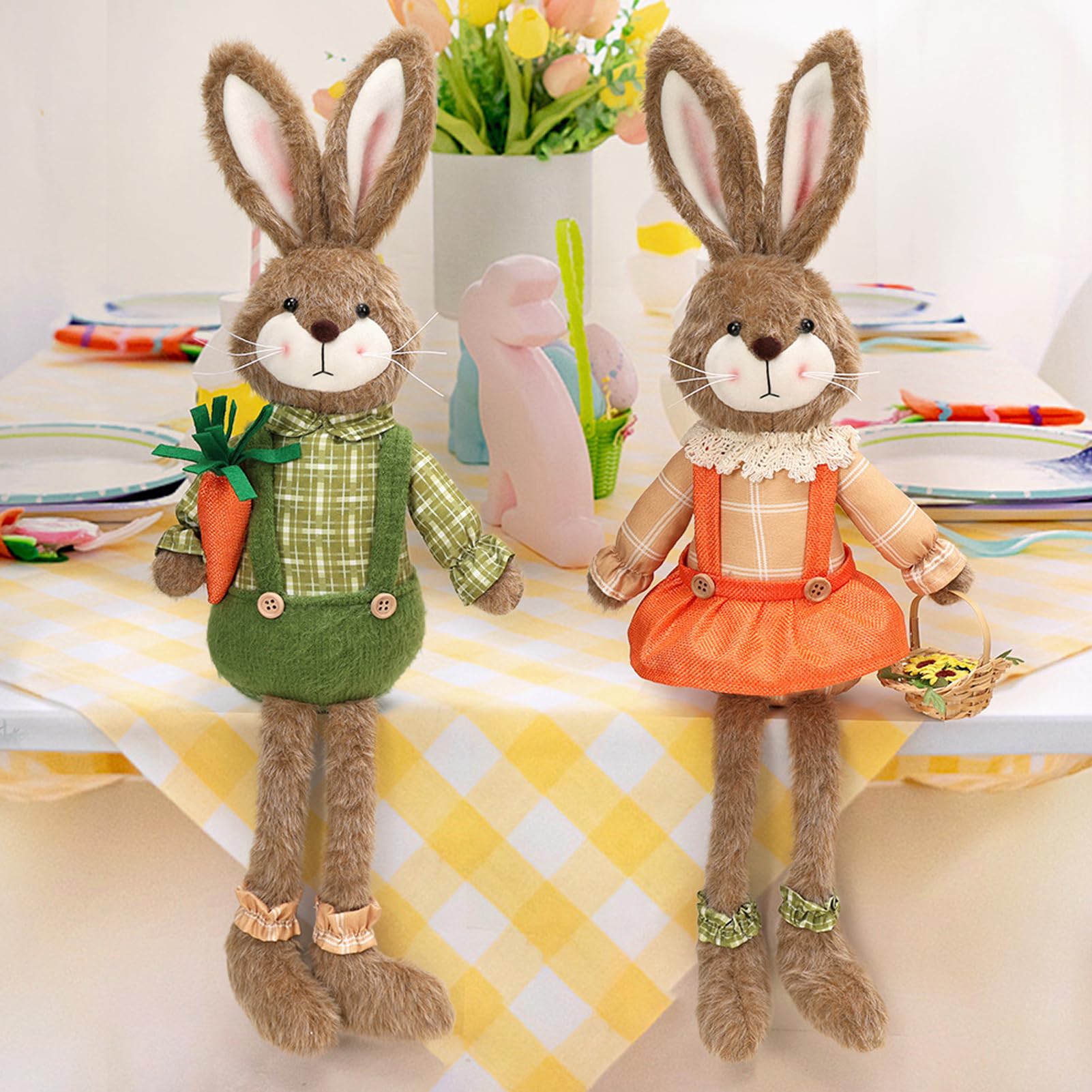 Decorazione pasquale coniglietto decorativo, 2 pezzi, decorazione pasquale con gambe estensibili, decorazione pasquale coniglietto pasquale per bambole, coniglietti pasquali, coniglietti pasquali