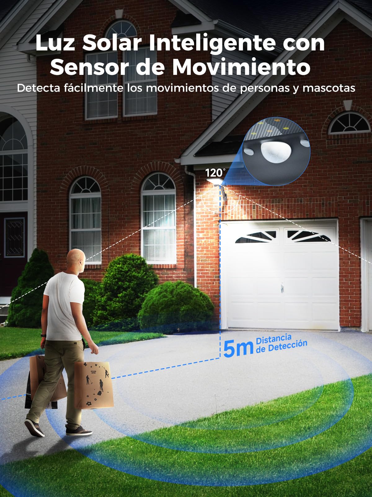 Foco Solar Exterior, COLBOR Farolas Solares LED Pared Jardín con Sensor de Movimiento con 3 Modos Ajustables IP65 Farolas Potente Impermeable con Control Remoto, Foco-Solar-Exterior-Farola-Luz