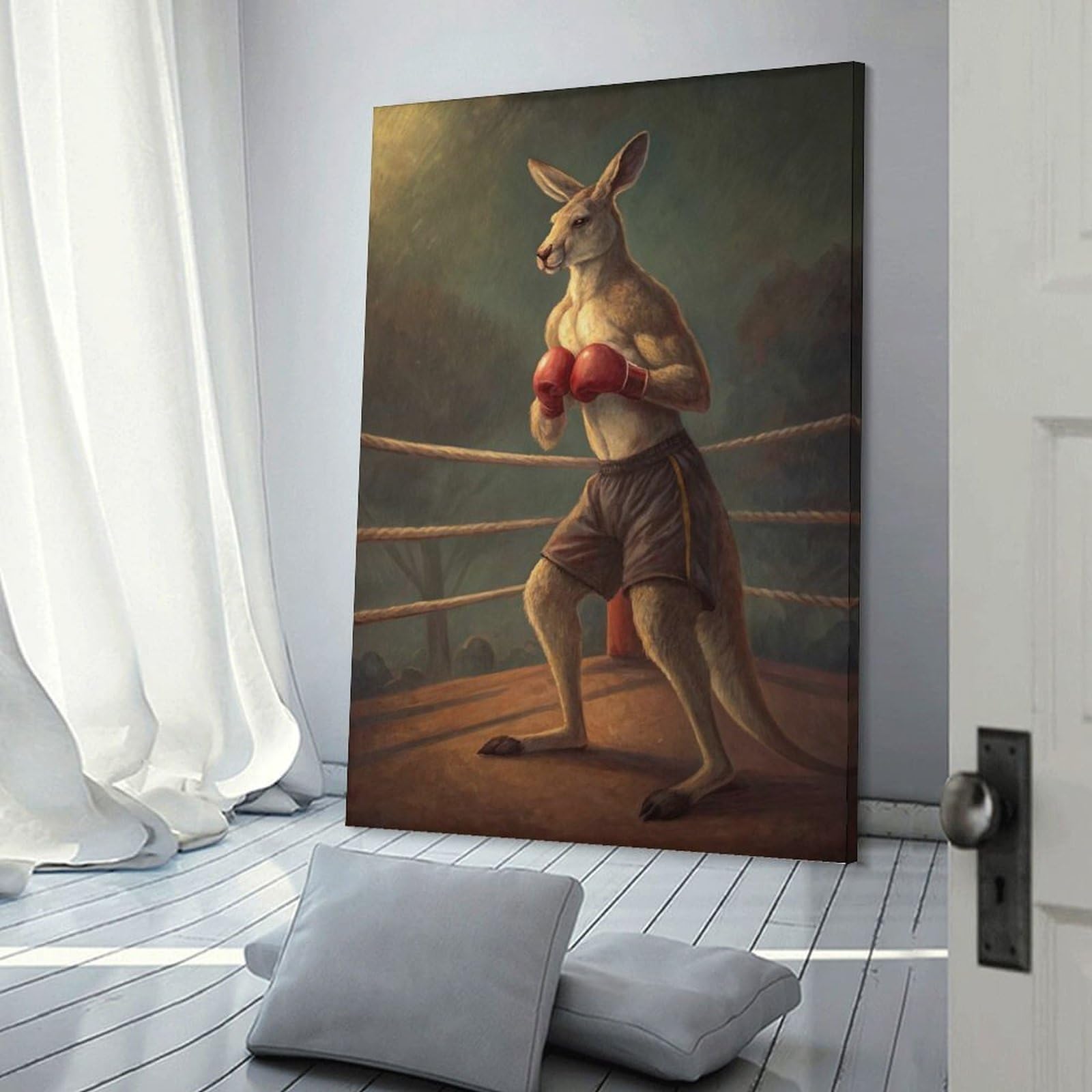 Junmoney Canvas Wall Decor Boxing Kangaroo in Ring, 20x30inch(50x75cm), for Gallery Wall Decor And Room Displays, An Easy Match for Collected Prints