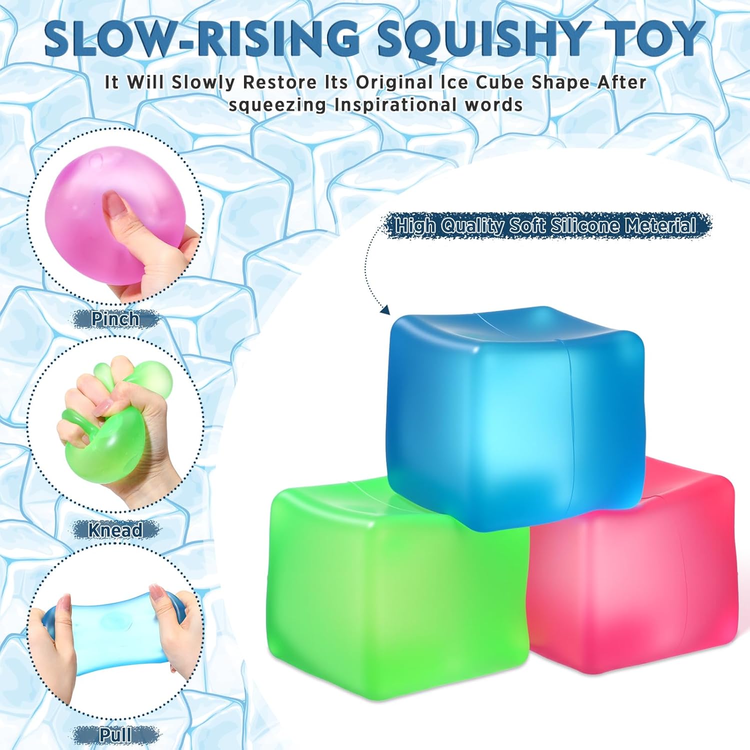 12 Sets Stress Cube Slow Rising Ice Cube Stress Balls with Pocket Hug Cards Sensory Squeeze Toy Anxiety Relief Funny Ice Party Gift for Adult Coworker Staff Employee Social Worker Favor