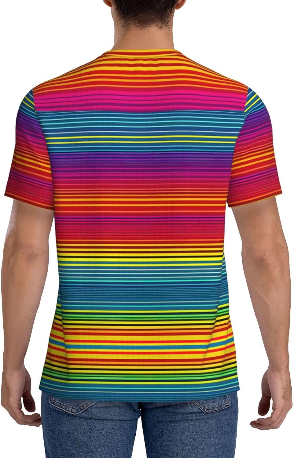 Rainbow Pattern Rugby Football Jersey for Men, Comfortable V-Neck Loose Fit Top for Team Sports Athletics