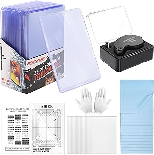 AHIER 139PCS Card Grading Kit, Card Centering Grading Tool Includes One 40x Magnifying Tool, Manual, 25P Card Holders, 100 Pack Soft Sleeves, 10P Cloth, Gloves