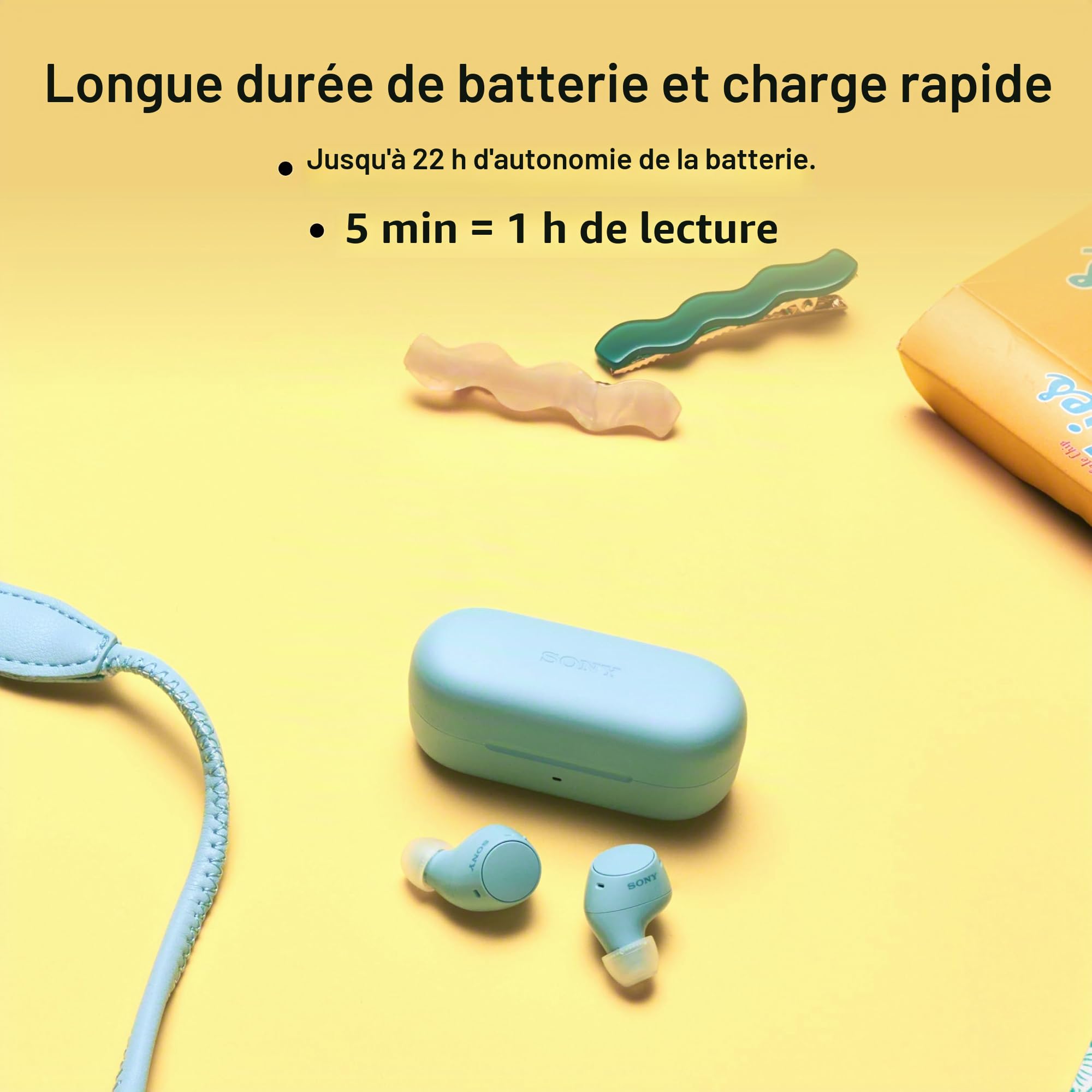 Sony WF-C510 Écouteurs Bluetooth sans fil TWS, micro, son ambiant, petits et confortables, IPX4, charge rapide, connectivité multipoint, égaliseur personnalisé