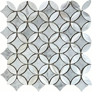 Tenedos White Carrara with Mother of Pearl Seashell Flower Wall Tile Backsplash Mosaic Sheet for Kitchen, Bathroom Shower, Floor, Accent Decor, Spas, Pool (1 Sheet)