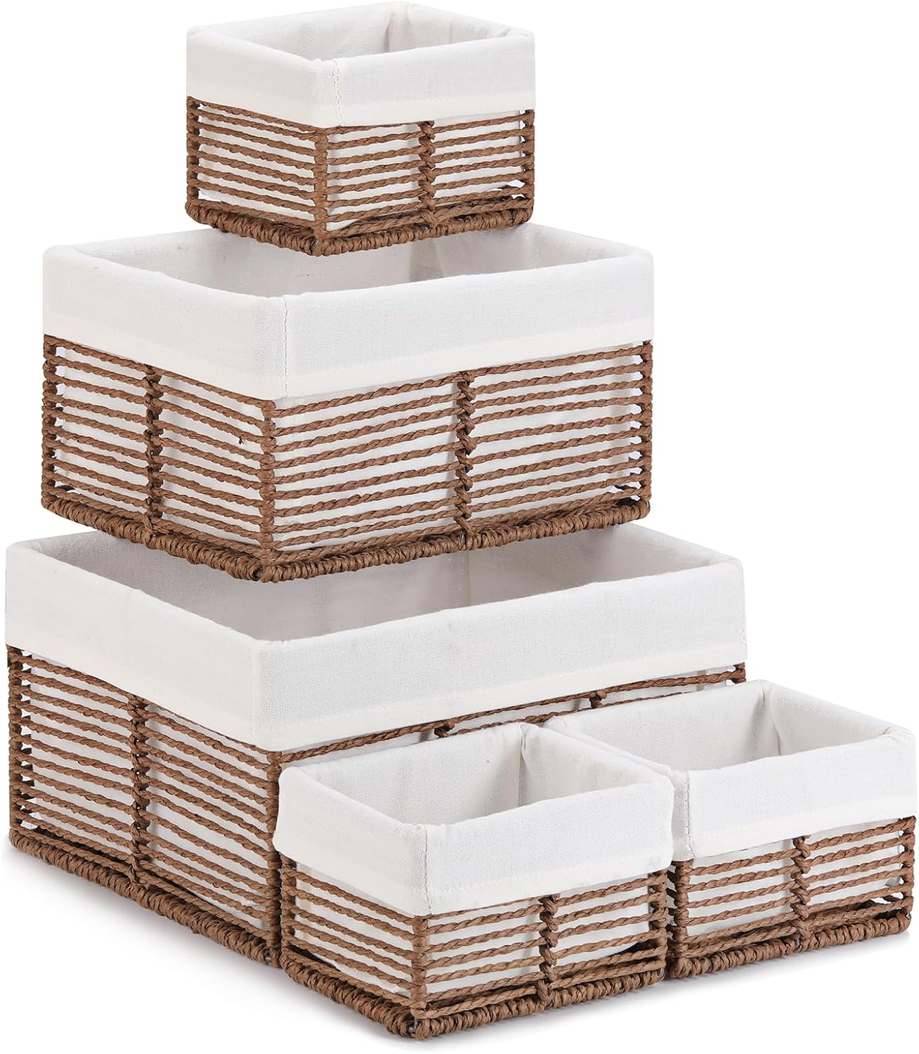 Vagusicc Wicker Storage Basket, 6 Pack Baskets for Organizing, Wicker Baskets with Handle, Rectangular Woven Basket for Storage Shelves, Cube Storage Bins for Closet/Clothes/Dresser, Brown