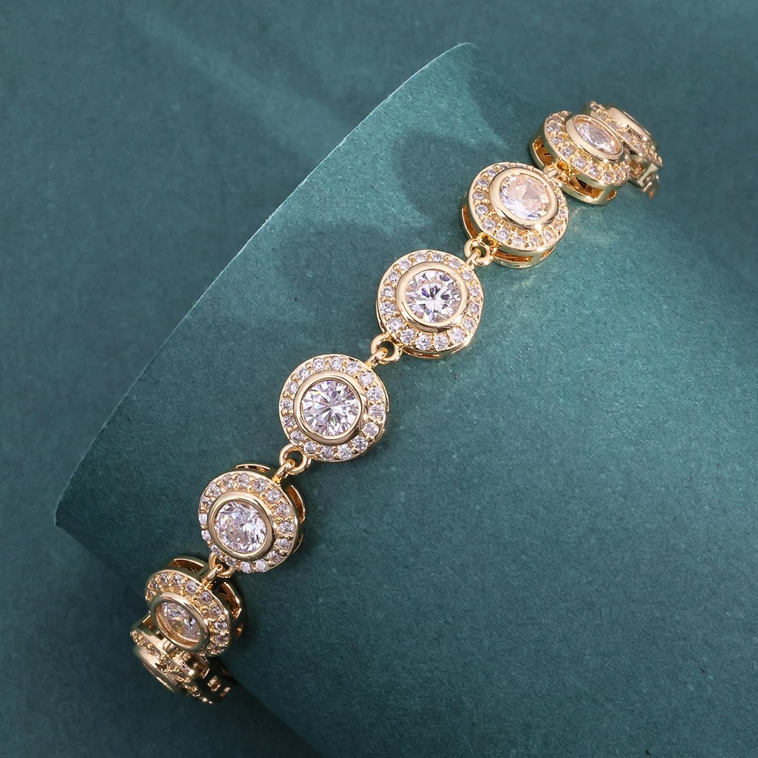 Gold Bracelet for Women, 18K Gold Plated Cubic Zirconia Bracelet | Adjustable 6inch to 7.5inch Wrist, Sparkly CZ Tennis Bracelets, Dainty Jewelry Gift