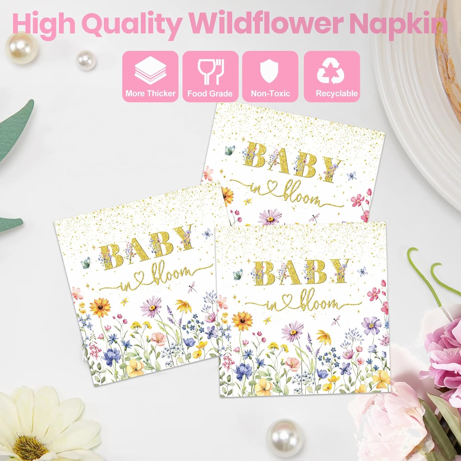 Wildflower Plates and Napkins Party Supplies - 350PCS Spring Floral Paper Plates Baby Shower Birthday Decorations Disposable Tableware Sets for Spring Summer Picnic Wedding Tea Party, Serve 50 Guests