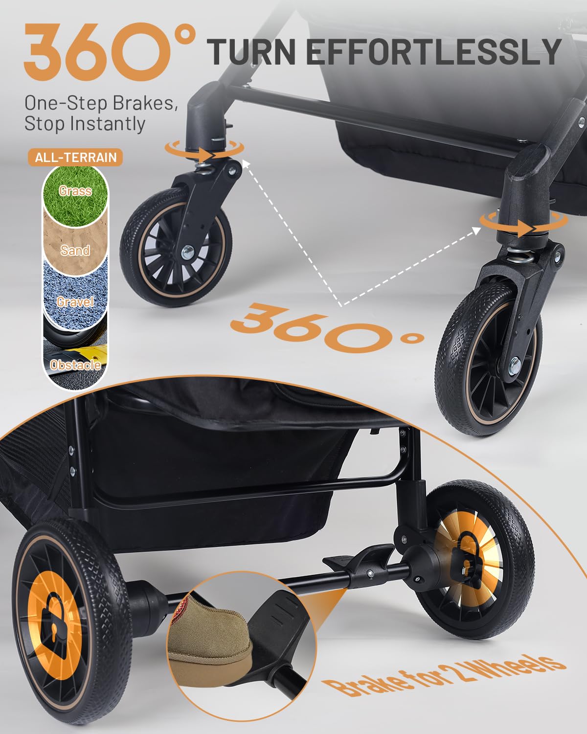 Dog Stroller for Large & Medium Dogs (20–132 lbs), Pet Stroller for 2 Small Dogs with Adjustable Handle & Canopy, Sun Shades, Storage Organizer, Foldable & Ventilated,Black - Image 3