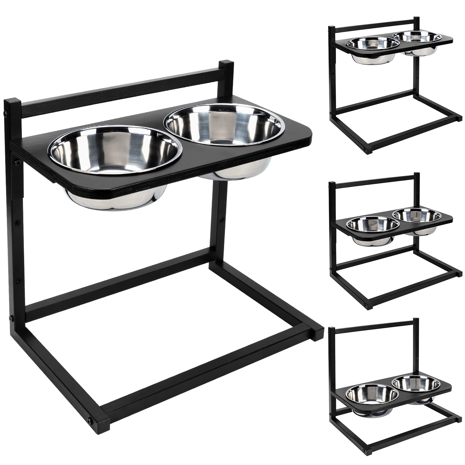 Emfogo Dog Food Bowls Raised Dog Bowl Stand Feeder Adjustable Elevated 3 Heights 5in 9in 13in