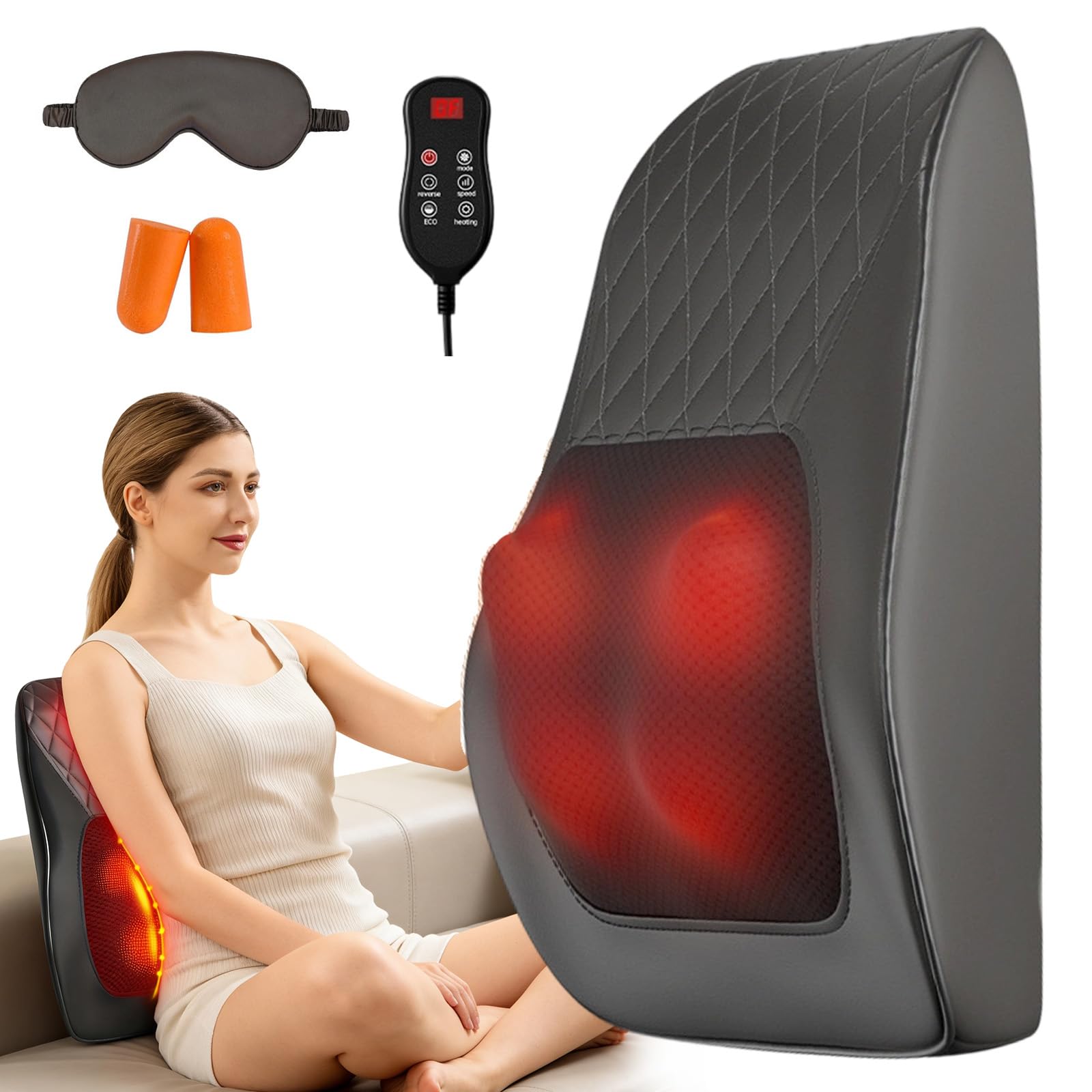Masajeador de cuello con calor, cojín de masaje para cuello, masajeador Shiatsu 3D amasador de espalda, alivio del dolor muscular para cuello, espalda, piernas, regalos para mujeres (carga, C)