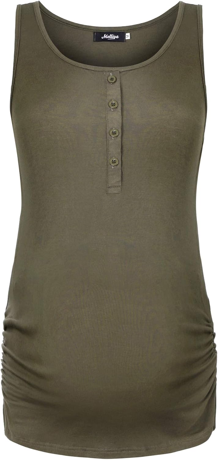 Molliya Maternity Tank Top Sleeveless Front Button Side Ruched Summer Nursing T Shirt Casual Pregnancy Clothes at  Women’s Clothing store