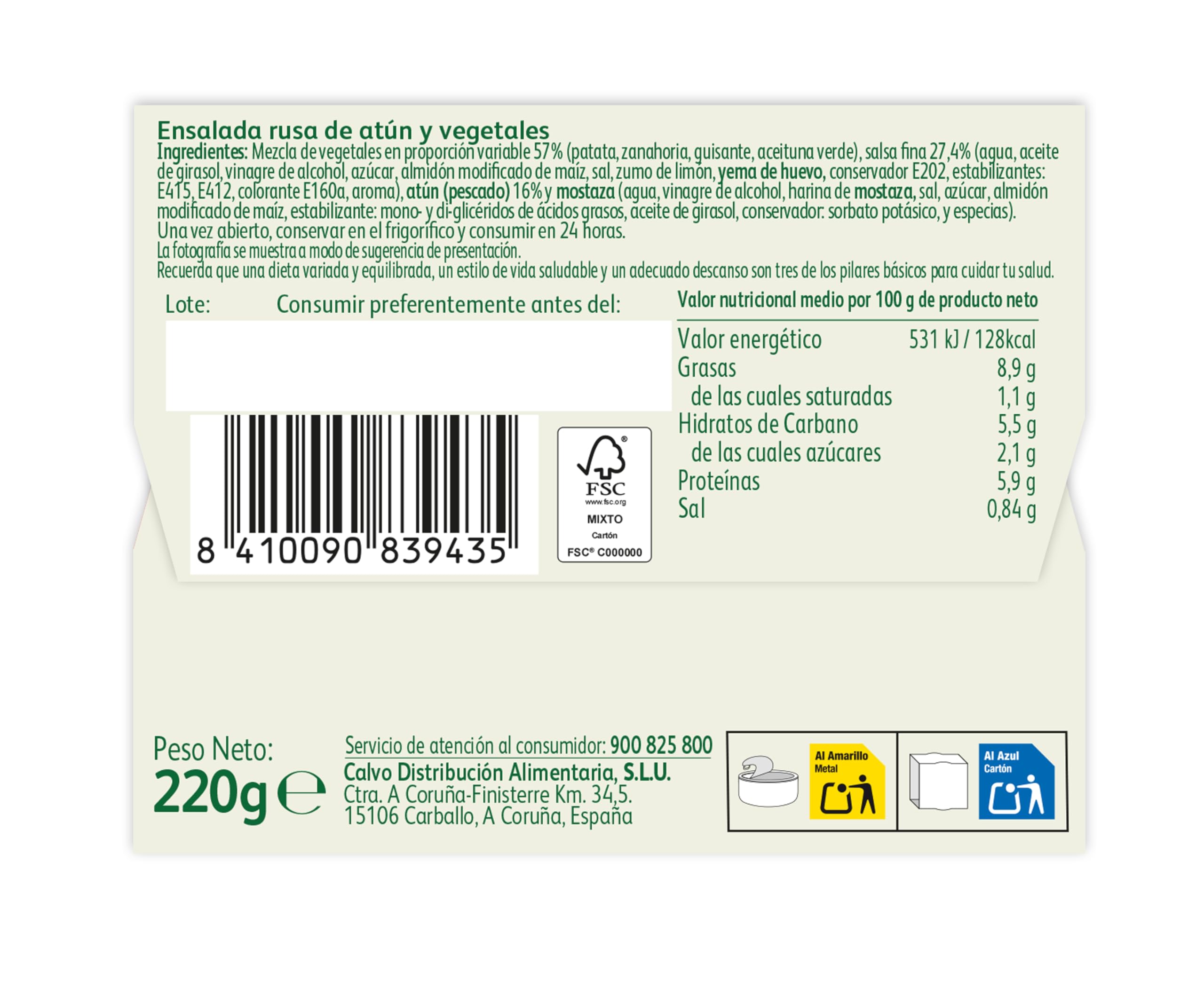 Calvo Ensalada Foodie Rusa 220g